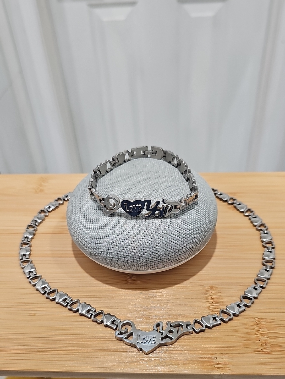 Silver 'Love' Heart Necklace and Bracelet Set